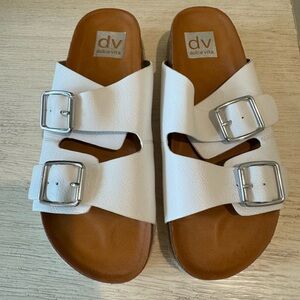 Dolce Vita White Slides with Silver Buckles